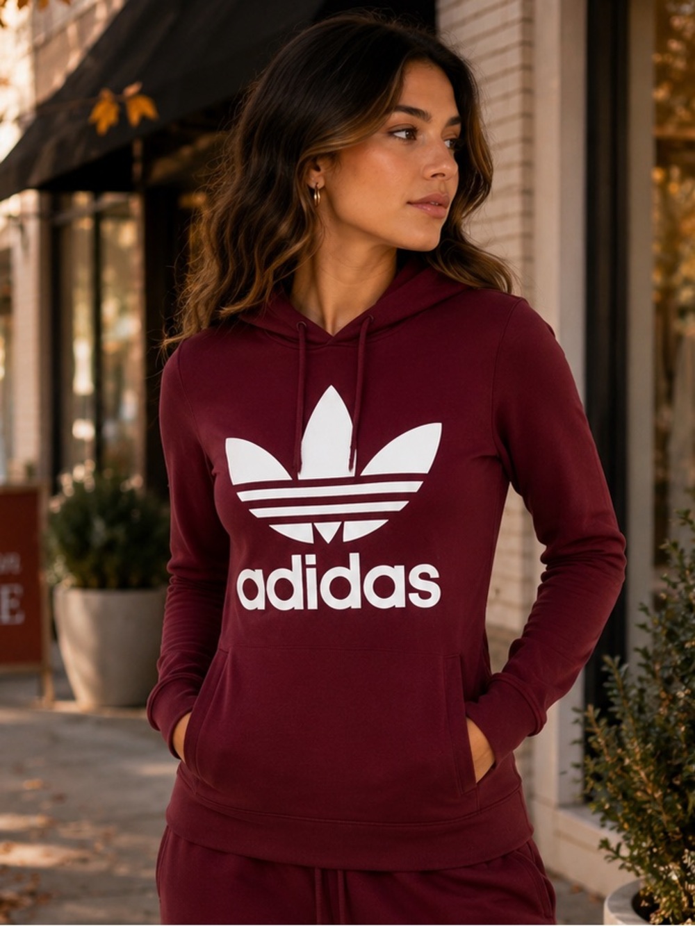 adidas Women's Burgundy Trefoil Pullover Hoodie